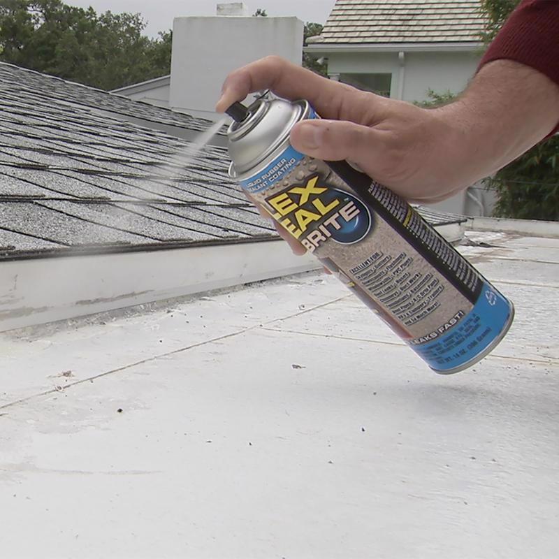 Person holding a can of Flex Seal on a roof