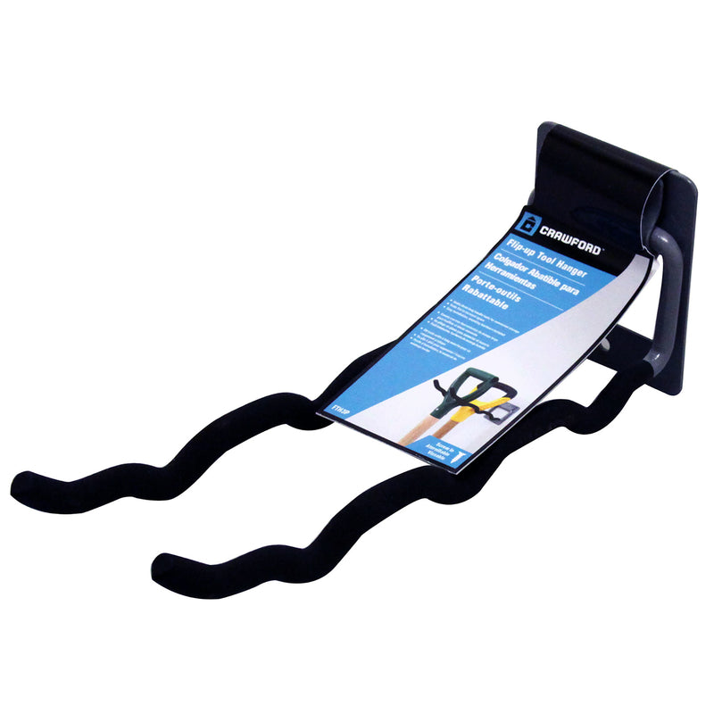Black tool holder with a blue and white label on a white background