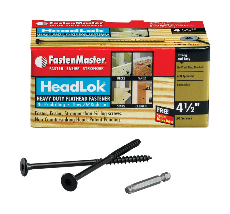 FastenMaster HeadLok Spider Drive Heavy Duty Coarse Wood Screws 4-1/2 inch 50 pack box