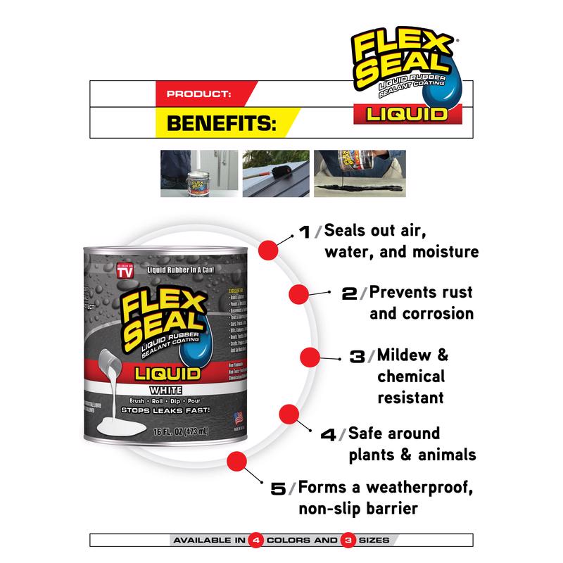 FLEX SEAL Liquid Rubber Sealant Coating Product Benefits Infographic