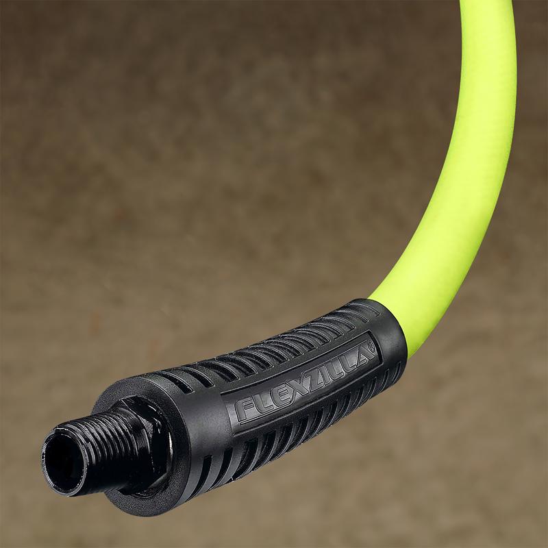 FlexZilla Flexible Hybrid Polymer Air Hose showcasing the end connection.