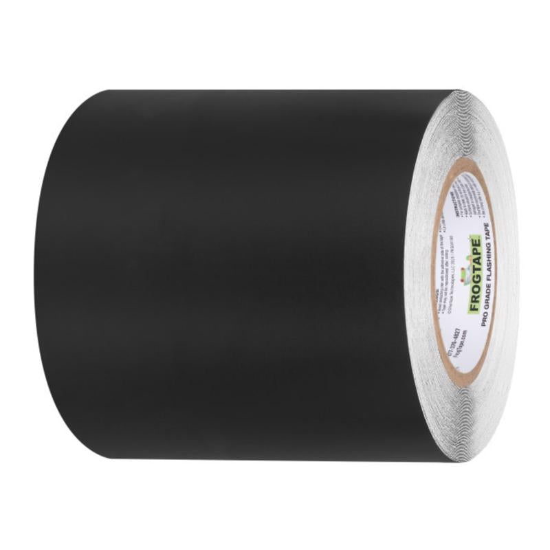 Roll of black tape with a visible brand label on a white background