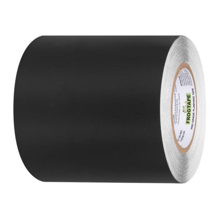 Roll of black tape with a visible brand label on a white background