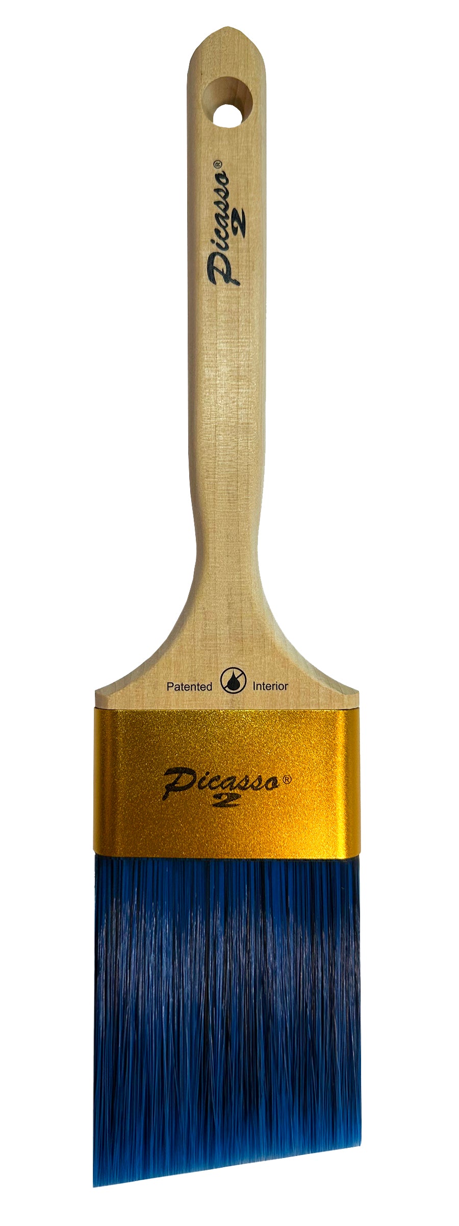 Proform Generation 2 Picasso Contractor Angled 3-Inch paint brush with blue bristles and a wooden handle on a white background