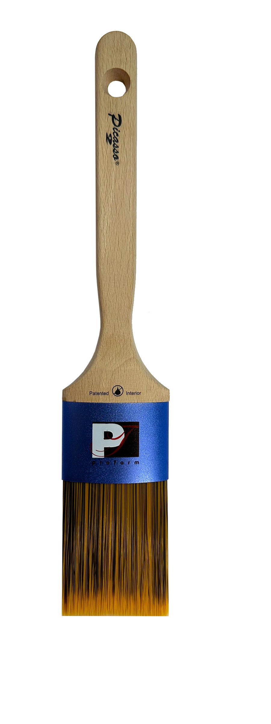 Proform Generation 2 Picasso 2-Inch paint brush with wooden handle and blue ferrule on a white background