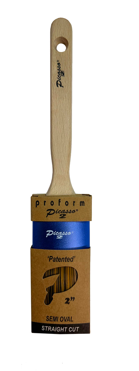 Proform Generation 2 Picasso 2-inch paint brush with wooden handle and branded packaging on a white background