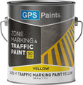 Can of GPS Paints yellow traffic marking paint on a white background