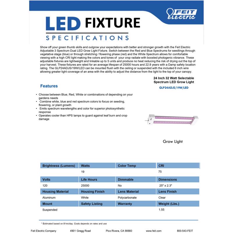 Feit Grow Fixtures Hydroponic Grow Light 19 W LED GLP24ADJS19WLED-3