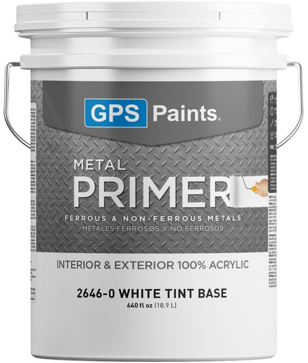 5 Gallon Paint can labeled 'GPS Paints Metal Primer' on a white background