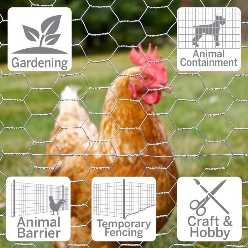 Garden Zone Galvanized Poultry Netting 161850 shown by a hen enclosure