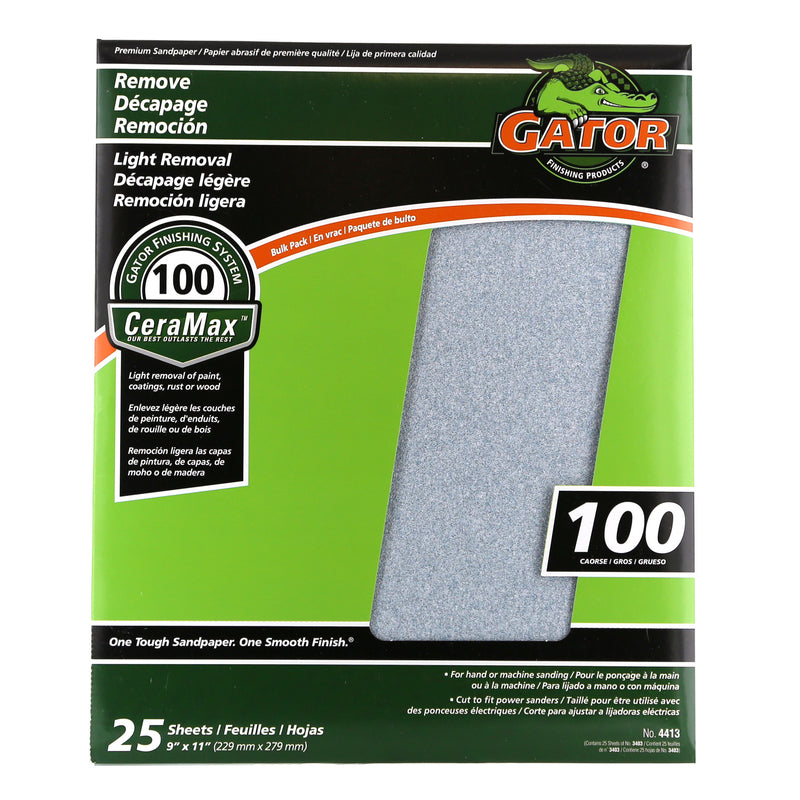 Gator CeraMax 9 in x 11 in Sandpaper 25-Pack 100 Grit