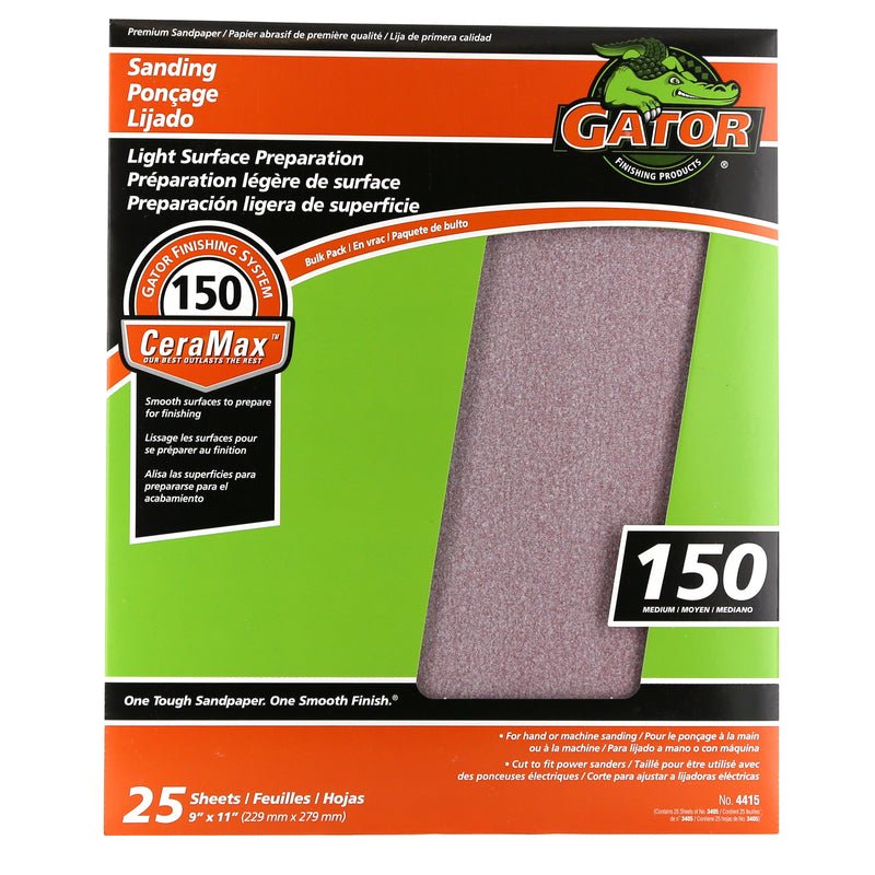 Gator CeraMax 9 in x 11 in Sandpaper 25-Pack 150 Grit