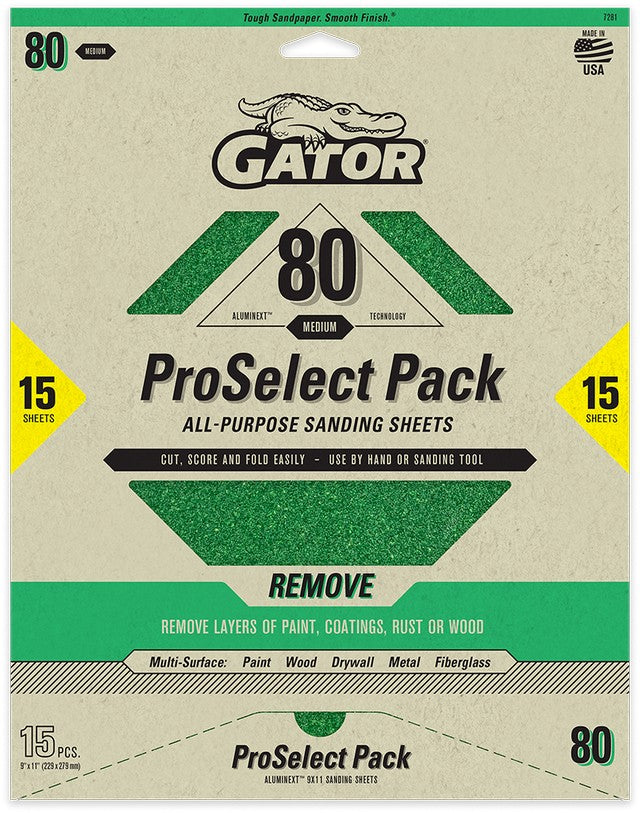 Gator ProSelect AlumiNext All-Purpose Sandpaper 15-Pack 80-Grit 7281