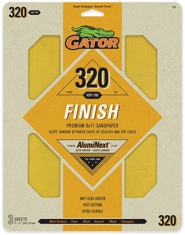 Gator 7267 Premium AlumiNext Sandpaper Sheets 3-Pack 320-Grit