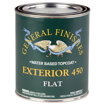 General Finishes Exterior 450 water-based topcoat quart can on a white background