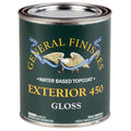 General Finishes Exterior 450 water-based topcoat gloss quart can on a white background
