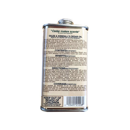 Giles & Kendall Low Luster Cedar Oil back of can label.