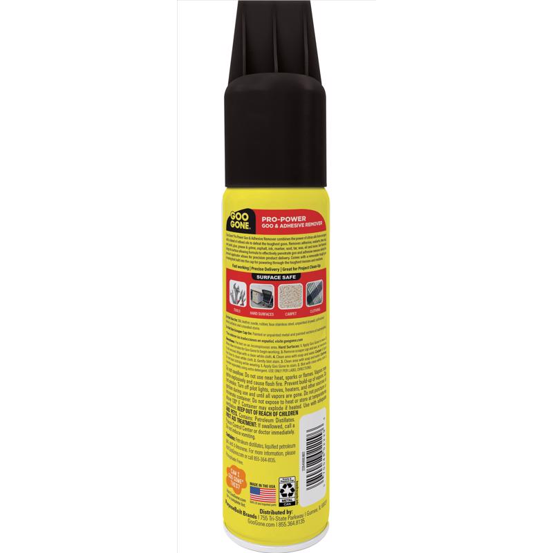 Goo Gone Pro Power Odorless Liquid Adhesive Remover label on back of bottle.
