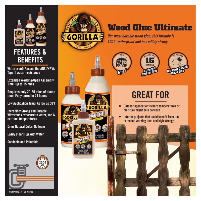 Gorilla Wood Glue Ultimate features and benefits infographic
