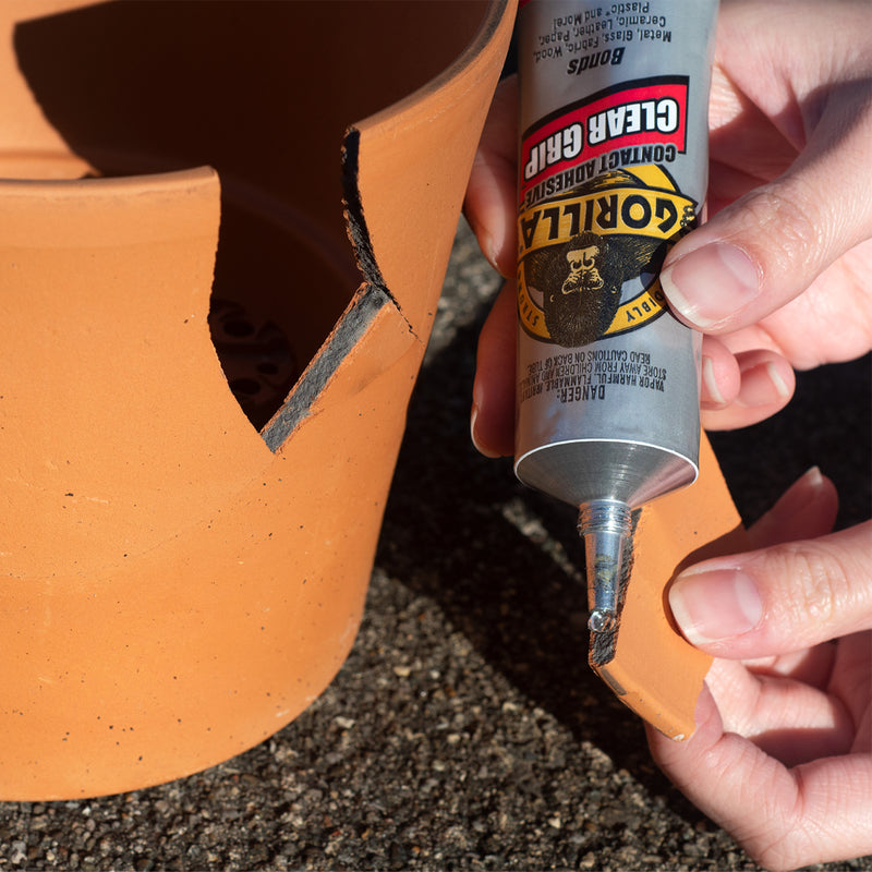 Using Gorilla Clear Grip Contact Adhesive 3 Oz 8040002 to repair a broken flower pot