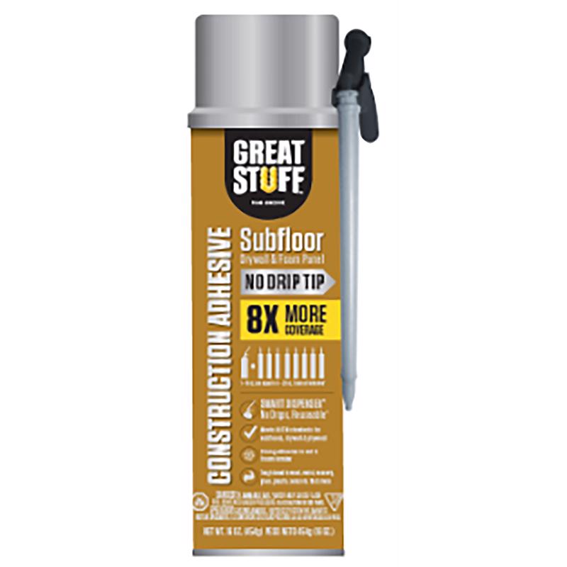 Can of Great Stuff construction adhesive on a white background