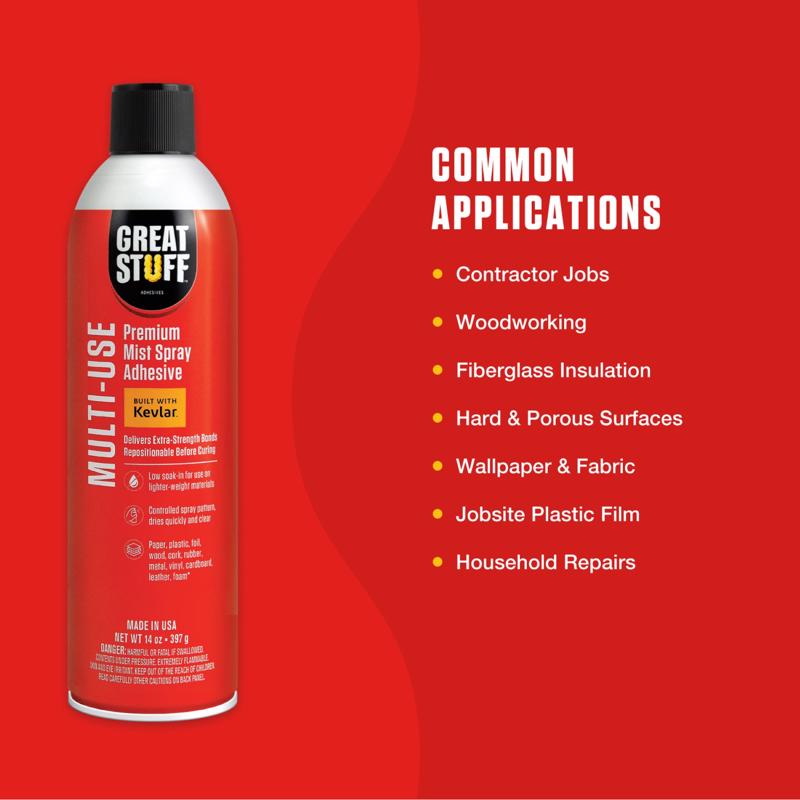 Great Stuff Multi-Use Premium Mist Spray Adhesive Application Info