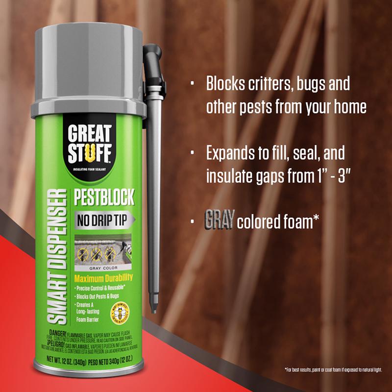 Great Stuff Smart Dispenser Pestblock Gray Polyurethane Insulating Foam Sealant Product Highlight Infographic