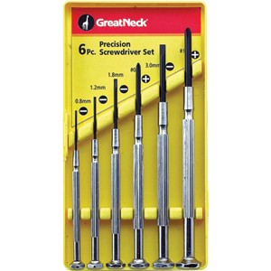Great Neck 6 Pc Precision Screwdriver Set GP6C inside the carrying case on a white background