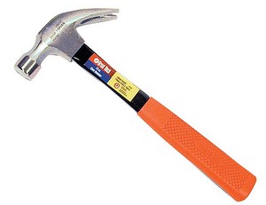 Hammer with an orange handle on a white background
