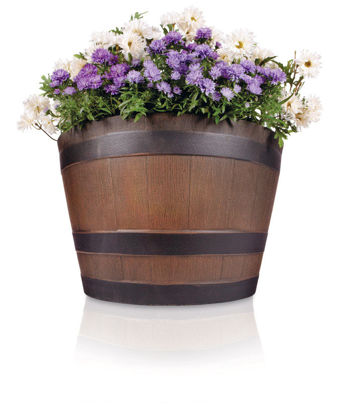 Southern 12.2 in. H X 20.5 in. Dia. Resin Whiskey Barrel Planter Brown HDR-483903-2