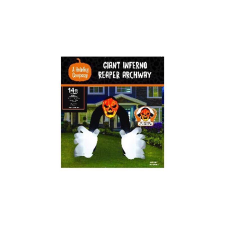 Halloween inflatable archway with a giant Inferno Reaper on a white background