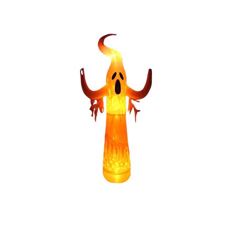 Ghost-shaped inflatable with orange and yellow colors on a white background