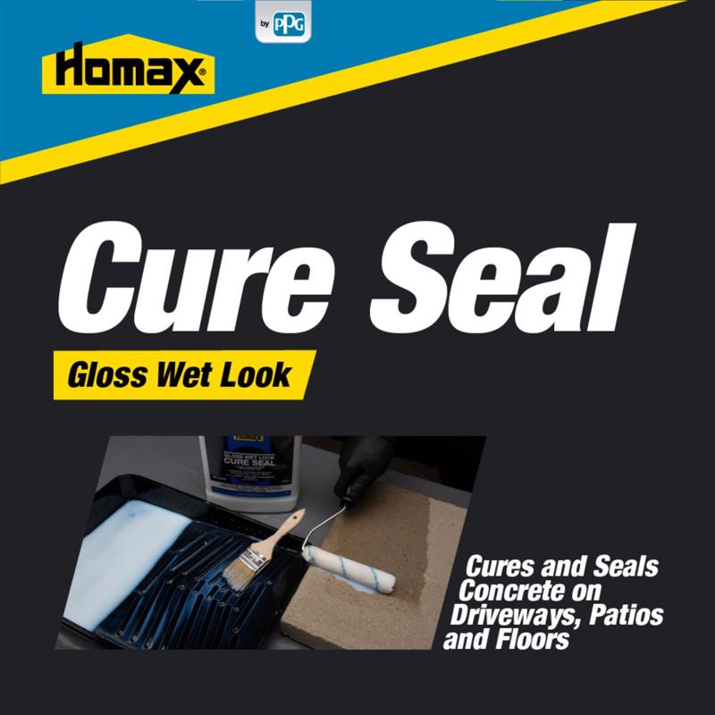 Homax 0613 Gloss Wet Look Cure Seal Clear Water-Based Sealer Product Highlight Infographic