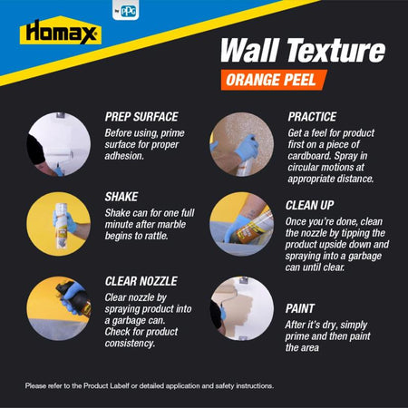 Homax Orange Peel & Splatter Spray Texture Oil-Based Product Highlight Infographic