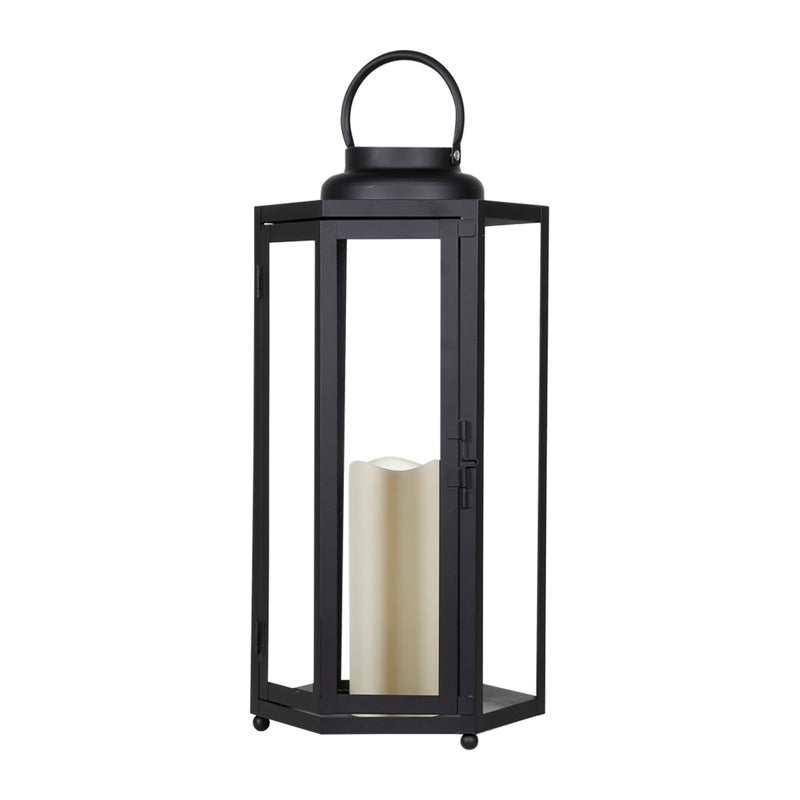 Alpine 18 in. Glass/Plastic Decorative Flameless Lantern Black IVY104HH-L