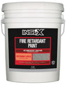 White bucket of INSL-X fire retardant paint with label on a white background