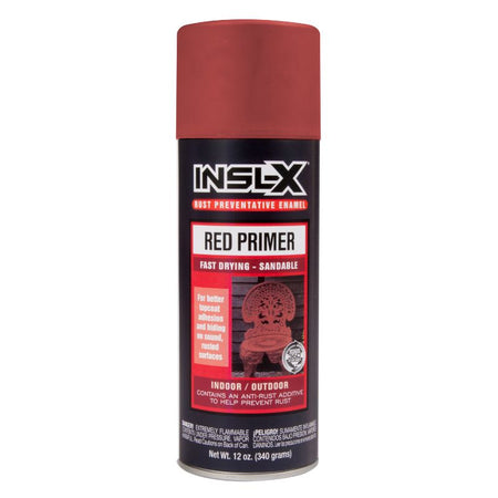 Red spray paint can with INSL-X branding on a white background