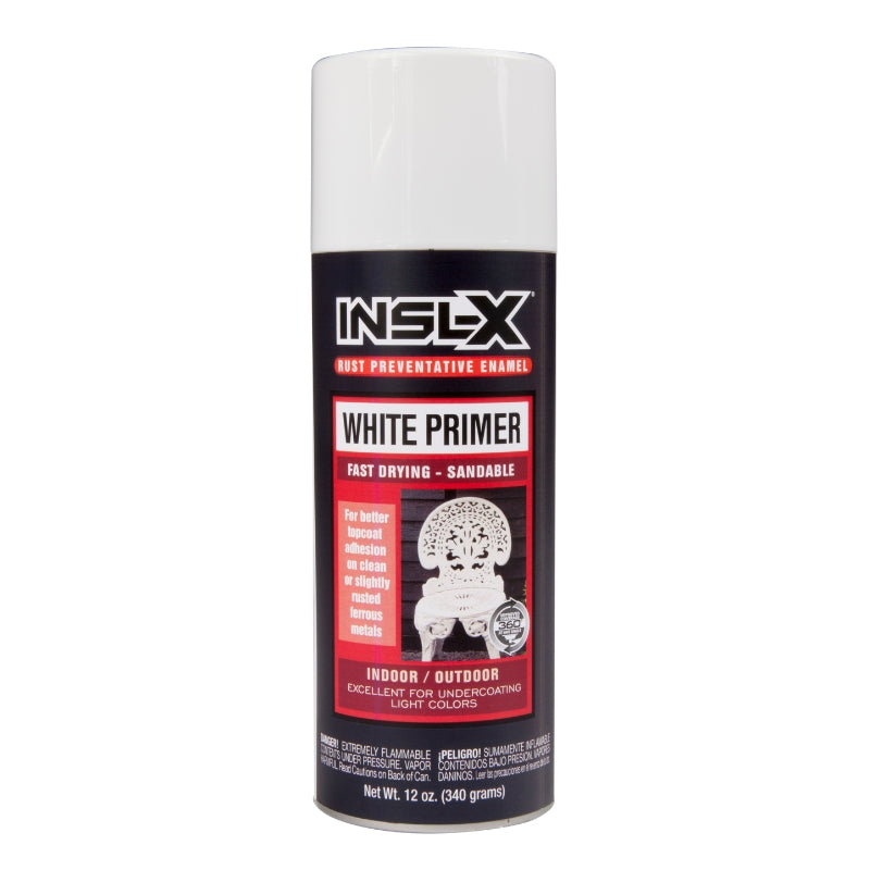 INSL-X white primer spray can on a white background