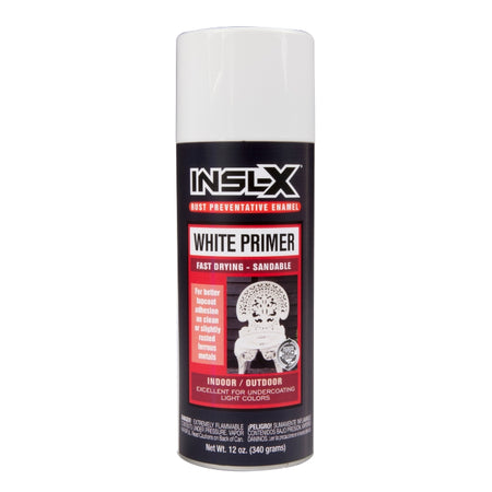 INSL-X white primer spray can on a white background