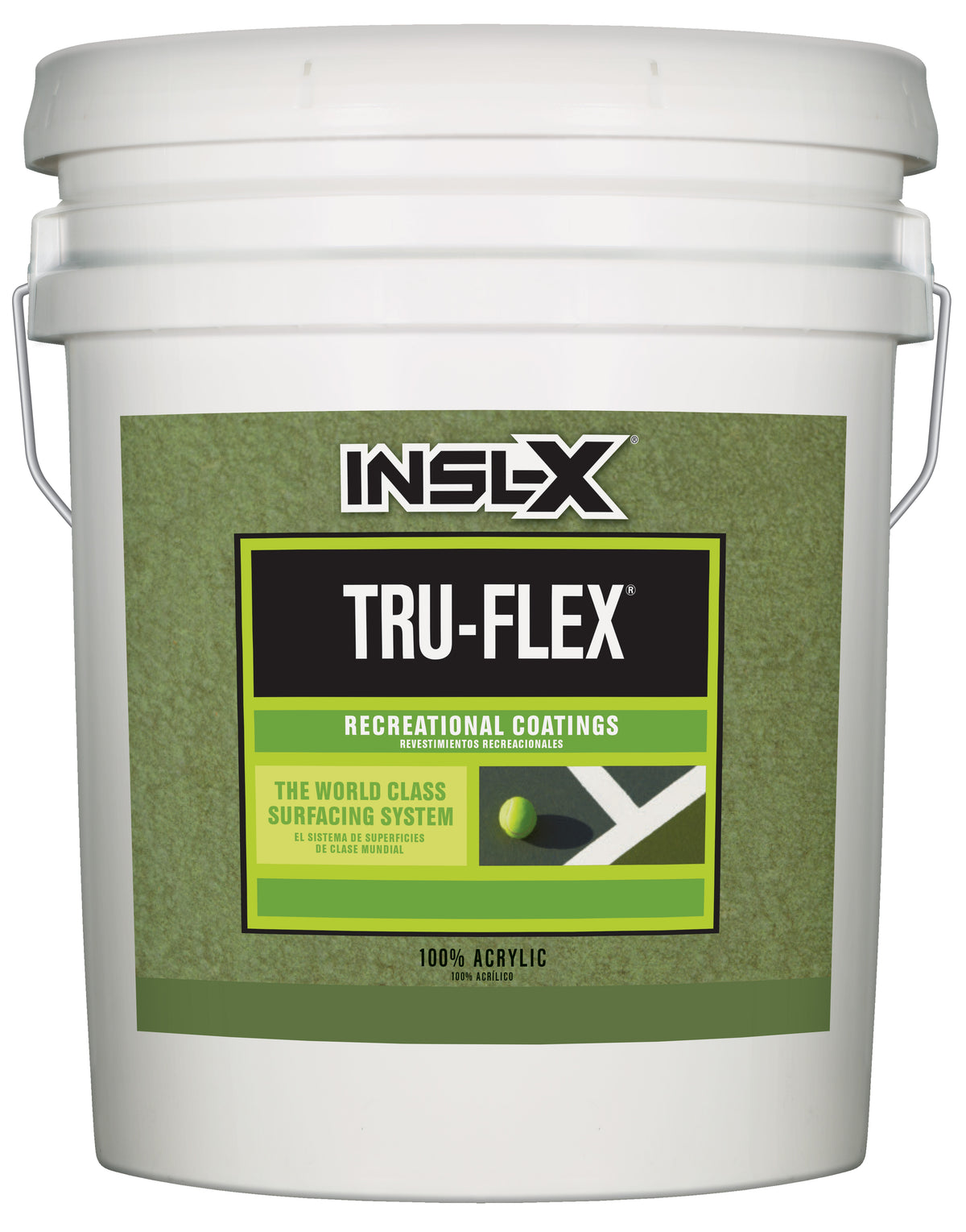 White bucket with INSL-X Tru-Flex Textured Colored Finish Coat  label on a white background