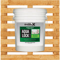 White bucket of INSL-X Aqua Lock Plus primer/sealer on a wooden pallet background
