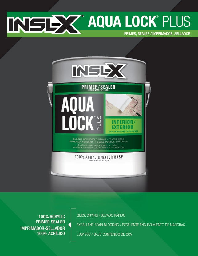 Insl-X Aqual Lock Plus Primer can on a dark background with product features