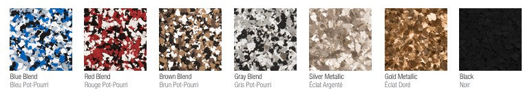 Color swatches of various metallic finishes including Blue Pearl, Red Pearl, Brown Pearl, Gray Pearl, Silver Pearl, Gold Pearl, and Black Pearl.