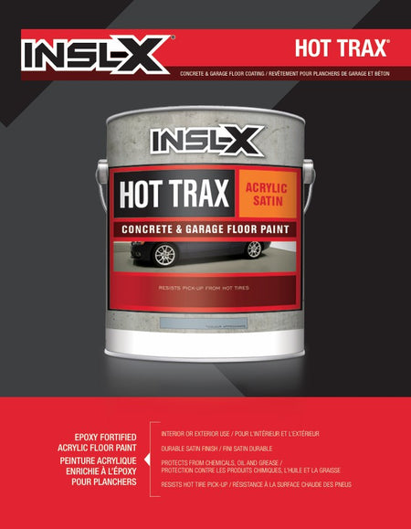 INSL-X Hot Trax concrete and garage floor paint can on a dark background