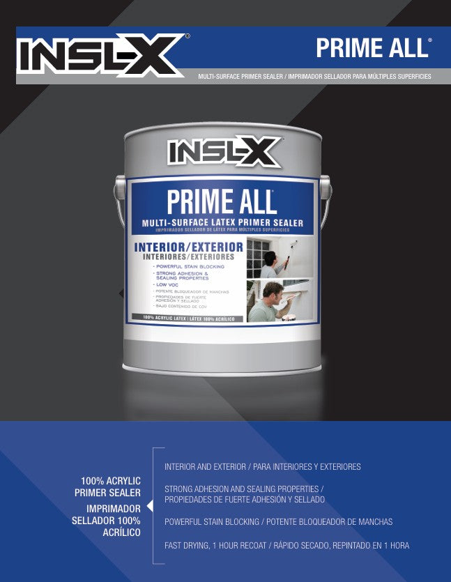 Insl-X Prime All paint can on a dark background with branding and product details.