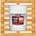 White bucket of INSL-X Prime Lock primer/sealer on a wooden pallet background
