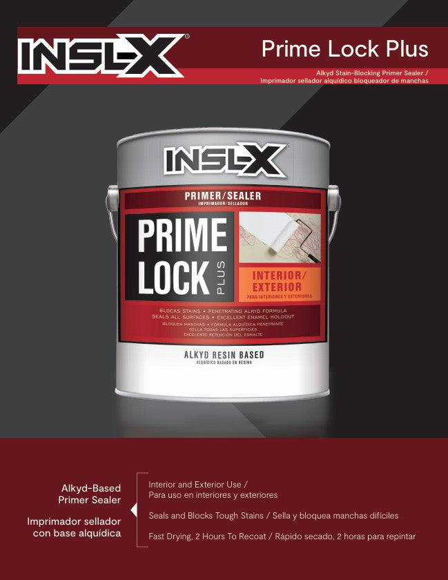 INSL-X Prime Lock Plus paint can on a dark gray background