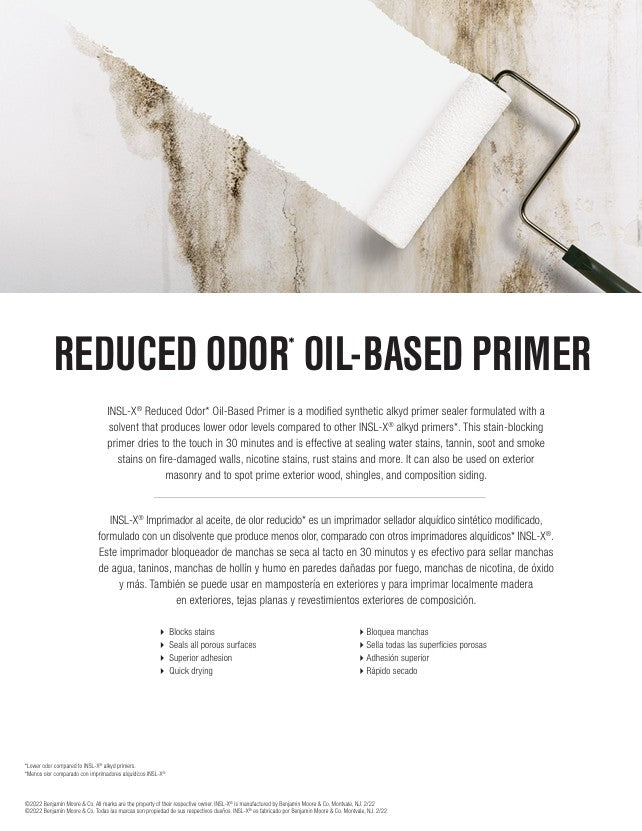 Insl-X Reduced Odor Oil-Based Primer product features and product being used with a roller.