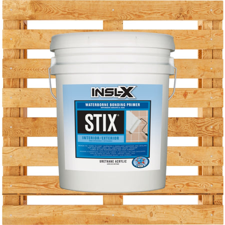 Insl-X Stix primer 5 gallon bucket on a pallet.