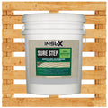 White 5 gallon bucket of INSL-X Sure Step acrylic anti-slip coating on a wooden pallet background